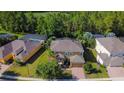 A beautiful aerial view of a two-story home, highlighting the home's backyard and community pools at 206 Yellow Snapdragon Dr, Davenport, FL 33837