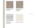 Selection of interior design materials including carpet, flooring, cabinets, and quartz pebble countertop at 5117 Forget Me Not Ave, Lake Hamilton, FL 33851