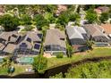 Overhead shot of the back of the house highlighting the screened in pool and adjacent waterway at 334 N Shadowbay Blvd, Longwood, FL 32779