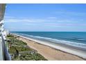 Breathtaking view of the beach with palm trees, calm waves, and beachy sand at 5275 S Atlantic Ave # 506, New Smyrna Beach, FL 32169