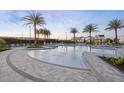 Community pool area featuring shallow water features and lounge seating surrounded by palm trees at 1828 Crowncrest Dr, Apopka, FL 32703