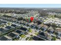 Wide aerial view showcasing neighborhood layout with well-maintained homes and beautiful green spaces at 2115 Morning Star Drive, Clermont, FL 34714