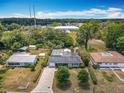 Aerial view of a charming home with a screened pool and a spacious, treed lot at 2550 Meadowview Ln, Deland, FL 32720
