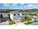 Aerial view showcasing a home with a private pool, a detached garage and a meticulously landscaped front yard at 9027 Coral Cape St, Kissimmee, FL 34747