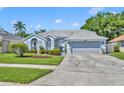 Charming single-Gathering home with a well-maintained lawn, gray paint, and a two-car garage at 12618 Lakebrook Dr, Orlando, FL 32828