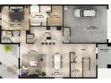 First floor plan showcasing an open-concept kitchen, dining, and living area with a two car garage at 13518 Maria Lavin Circle Rd, Orlando, FL 32828
