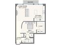 Detailed floorplan showcasing the layout of a one bedroom condo, living area, kitchen, and bath at 155 S Court Ave # 2008, Orlando, FL 32801