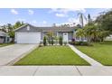 Lovely single-story home with a green lawn, walkway, and beautiful garden, adding to its curb appeal at 896 Satin Leaf Cir, Ocoee, FL 34761