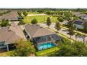 Aerial view showcasing the home's screened pool, proximity to a golf course, and neighborhood layout at 2156 Antilles Club Dr, Kissimmee, FL 34747