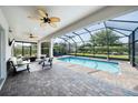 Relaxing screened-in pool patio with ceiling fans and comfortable seating area for outdoor enjoyment at 2156 Antilles Club Dr, Kissimmee, FL 34747