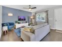 Comfortable living room with hardwood floors, stylish furniture, and a blue accent wall at 2401 Mayer St, Orlando, FL 32806