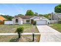 Well-maintained home exterior with fresh green grass, tidy yard, and inviting yellow front door at 7974 Village Green Rd, Orlando, FL 32818