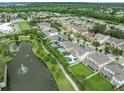 Beautiful aerial view of a residential community featuring a pond, mature trees, and manicured lawns at 14516 Sunbridge Cir, Winter Garden, FL 34787