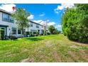 Spacious backyard with lush green lawn and privacy shrubs at 652 Benoi Dr, Davenport, FL 33896