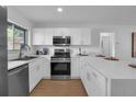 Modern kitchen featuring stainless steel appliances, sleek white cabinets, and elegant countertops at 4901 Lindsay Ct, Orlando, FL 32821