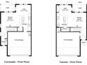 Detailed Coronado and Carmel first floor plan showcasing kitchen, cafe, Gathering room, patio, and a 2-car garage at 6466 Horseshoe Lane Way, St Cloud, FL 34773