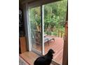 View through sliding glass door to the outdoor patio with seating and lush greenery at 2808 Manatee Rd, Tavares, FL 32778