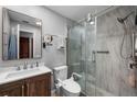 Updated bathroom featuring a tiled shower, modern fixtures, and a vanity at 6460 Parson Brown Dr, Orlando, FL 32819