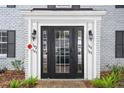 Close-up of the front door with decorative sidelights and surrounding landscaping at 141 Lewfield Circle # 141, Winter Park, FL 32792