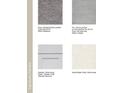 Selection of materials, carpet, tile, shaker cabinets and quartz pebble countertop at 2208 Portrait St, Kissimmee, FL 34758
