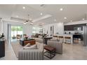 Open-concept living room features modern furnishings and seamless flow to the kitchen and dining area at 3245 Ellsworth Ave, Davenport, FL 33837