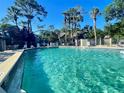 Community pool with clear water, lounge chairs, and tropical trees providing a relaxing outdoor space at 936 Birmingham Ct # 200, Lake Mary, FL 32746