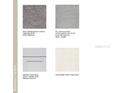 An array of interior design materials for new construction including carpet, tile, cabinets and quartz countertop at 3056 Skyline Loop, Kissimmee, FL 34758