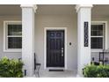 Close up of front door and facade. Large, bright windows illuminate address at 15096 Chapter Way, Winter Garden, FL 34787