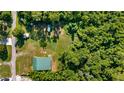 Aerial shot showcasing the property's green roof, nestled within lush surroundings, and outlining its secluded location at 287 Hilltop Dr, Longwood, FL 32750