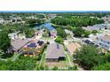 Expansive aerial view capturing the neighborhood's serene lake, lush greenery, and well-spaced homes at 6843 Cherry Grove Cir, Orlando, FL 32809