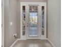 Elegant glass door framed by sidelights with serene views of the balcony, combining style and natural light at 9559 Silver Buttonwood St, Orlando, FL 32832