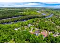 Stunning aerial view of a neighborhood surrounded by lush greenery and a winding river at 20 Twelve Oaks Trl, Ormond Beach, FL 32174