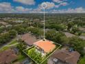 Aerial shot showcasing the backyard pool, patio, and lush greenery surrounding this property at 283 Lakay Pl, Longwood, FL 32779