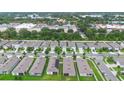 Aerial view of a residential neighborhood near shopping centers and mature trees at 927 Denali Dr, Orange City, FL 32763