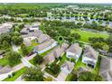 Aerial view of a home in a neighborhood with lake views and manicured lawns at 15647 Braintree Ln, Winter Garden, FL 34787