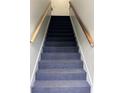 Carpeted staircase with wooden handrails and white walls leading up to an upper level at 3057 Aaron Burr Ave # 2, Winter Park, FL 32792