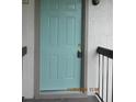 Close-up of a stylish front door with a fresh coat of paint and modern hardware at 2002 Cascades Blvd # 201, Kissimmee, FL 34741