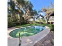 Backyard pool with a brick patio. The pool needs cleaning and there is some yard maintenance needed at 10012 Lake Louisa Rd, Clermont, FL 34711