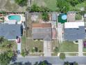 Aerial view of a home with a fenced backyard, neighboring properties, and a swimming pool at 517 Ivanhoe Way, Casselberry, FL 32707