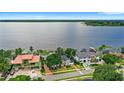 Panoramic aerial view of lakefront property with large homes and a serene lake in the background at 9146 Bay Point Dr, Orlando, FL 32819