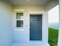 Stylish gray front door with modern hardware and a sidelight window at 2855 Alder Berry Blvd, Ocoee, FL 34761