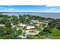 Panoramic aerial view of the waterfront community with beautiful homes near a vast lake at 225 Temple Cir, Eustis, FL 32726