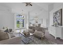 Inviting living room with neutral tones, stylish furnishings, and a view of the front yard at 15038 Willow Ln, Tavares, FL 32778