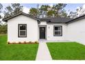 A close up of the home's front door, complemented by a green lawn and minimal landscaping at 17465 Sw 41St Cir, Ocala, FL 34473