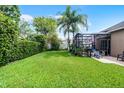 Spacious backyard with lush green grass and a screened in patio at 2418 Ridgemooor Dr, Orlando, FL 32828