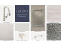 Selection of interior finishes includes cabinets, countertop, backsplash, tile, carpet, paint, faucet, and hardware samples at 2642 Great Heron Ave, St Cloud, FL 34773