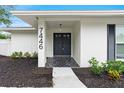 Inviting front entrance with double doors, decorative black tile, and fresh landscape at 7446 Houston E Ct, Winter Park, FL 32792