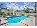 Screened-in pool with blue tile detail and surrounding landscaping for a relaxing outdoor experience at 2265 Turnberry Dr, Oviedo, FL 32765