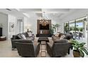 Spacious living room featuring stylish lighting, modern decor, and backyard view at 2118 Whiting Trl, Orlando, FL 32820
