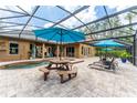 Enclosed pool area with lounge chairs, picnic table, and an expansive patio at 6720 Winter Garden Vineland Rd, Windermere, FL 34786